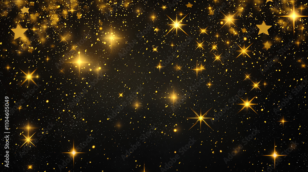 Poster golden stardust sparkles across a black canvas creating a mesmerizing celestial display in the night