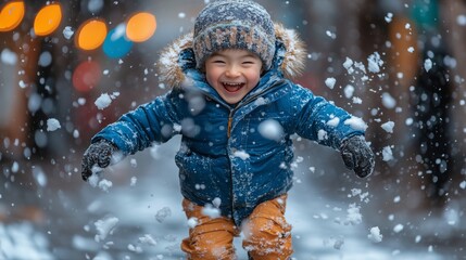 Joyful Child Playing in Snow on a Bright Winter Day