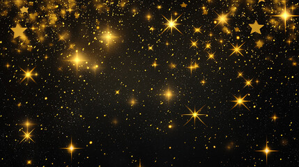 Naklejka premium Golden stardust sparkles across a black canvas creating a mesmerizing celestial display in the night sky