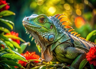 Obraz premium Captivating Smooth Helmeted Iguana in Its Natural Habitat - Exotic Lizard Photography, Nature, Wildlife, Reptiles, Corytophanes Cristatus, Tropical Ecosystem, Biodiversity
