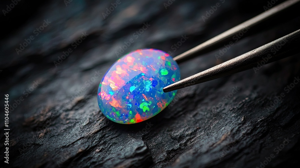 Aufkleber close-up of vibrant opal gemstone with colorful shimmering patterns