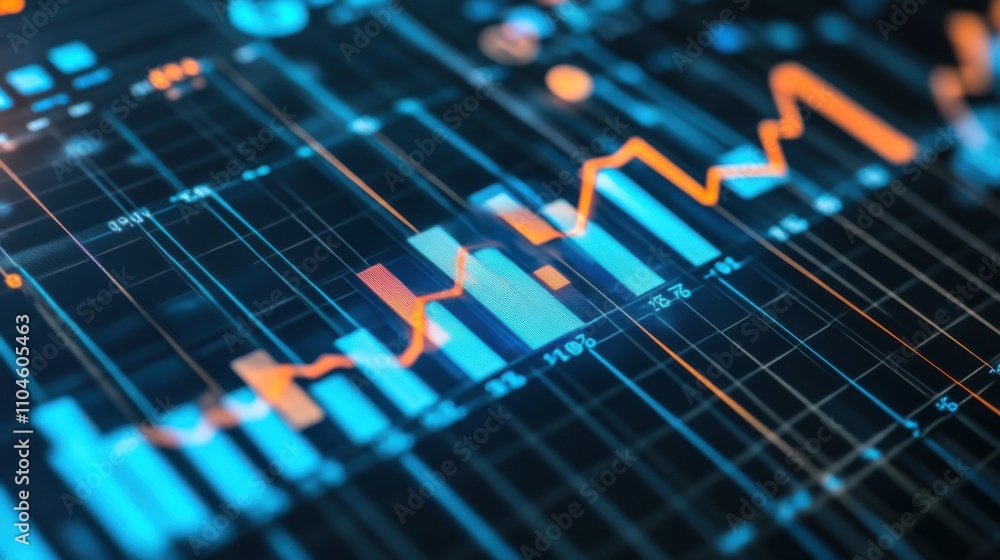 Poster data visualization with colorful charts and graphs on digital screen