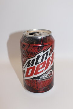 Mountain Dew Code Red can closeup