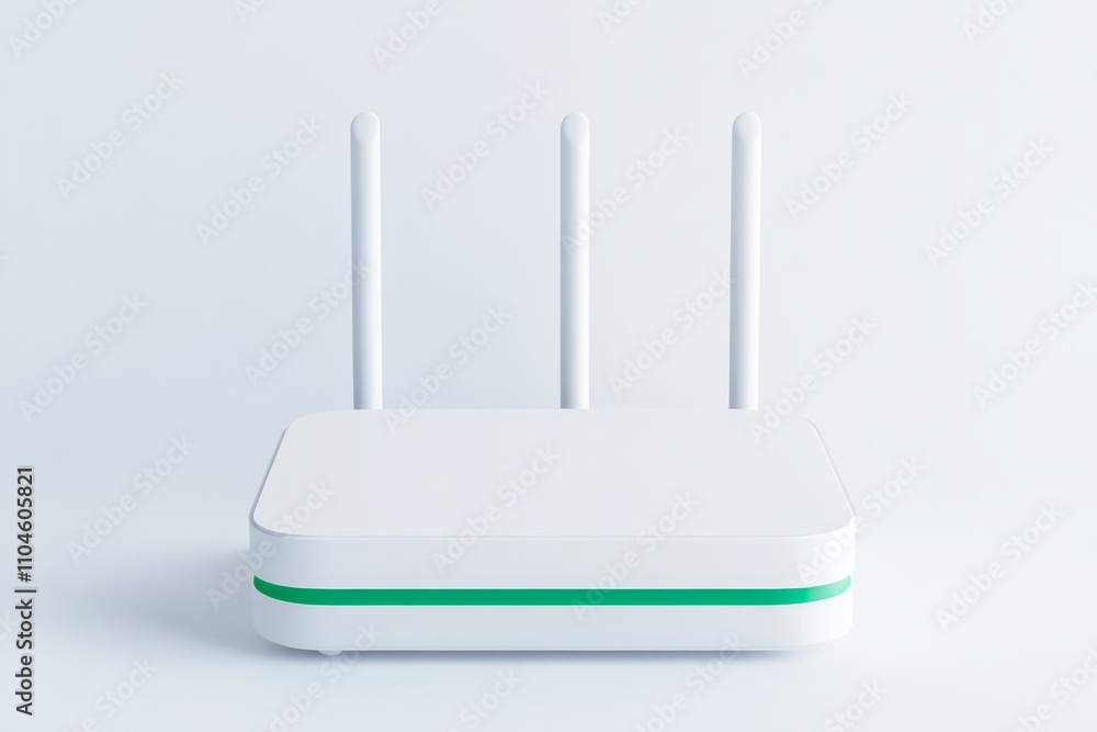 Poster modern white wi-fi router with three antennas on minimal background