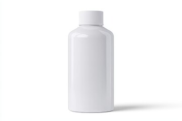 Plain white plastic bottle with cap on white background