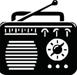 Radio icon vector illustration, logo template, FM broadcast icon isolated, Radiocast business concept. Old radio clipart, Radio logo template vector. tape recorder symbol.