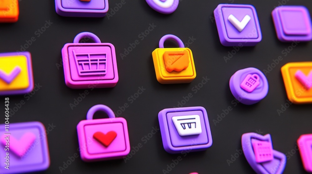Poster a collection of colorful, stylized icons representing various digital functions and services.