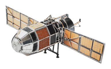 Shiny metal satellite model, cut out - stock png.