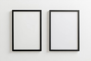 Two black framed white picture frames on a wall