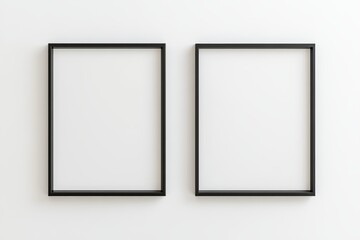 Two black framed white picture frames on a white wall