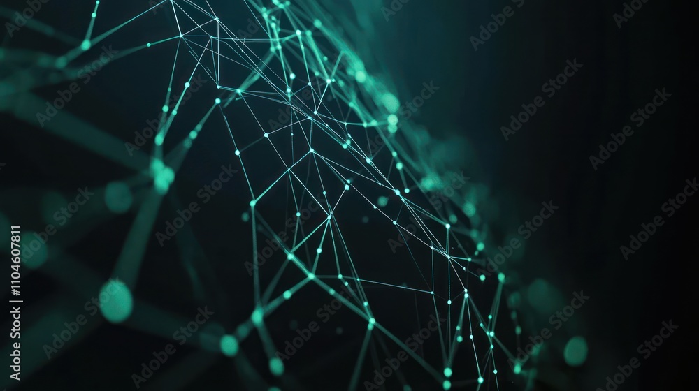 Poster an abstract representation of interconnected nodes and lines, symbolizing networks and technology.