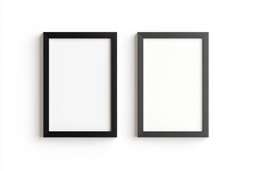 Two black and white framed pictures on a white background
