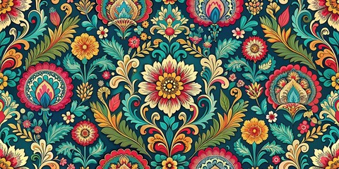 Boho Floral Damask Wallpaper Design