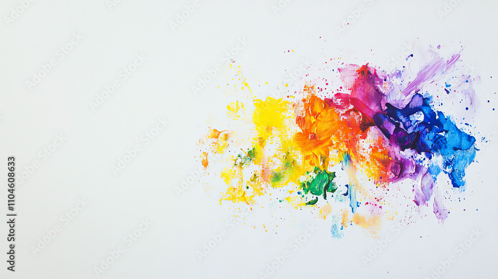 Poster vibrant paint texture creates a color explosion on a blank canvas in an artistic studio