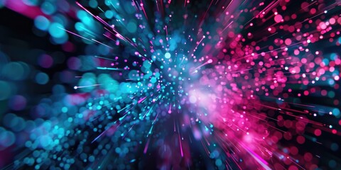 Luminous colors and energy particles create a vibrant sparkling effect against dark background