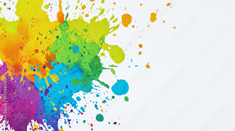 Poster vibrant paint splashes create dynamic texture on a blank canvas in an artistic studio setting