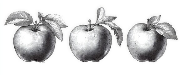 Black and White Vintage Apple and Pear Illustration Botanical Style