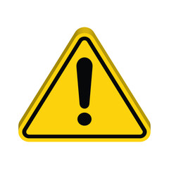 Hazard warning attention sign with exclamation mark symbol in a 3d yellow triangle. Danger, Vector illustration. 3D Attention icon.