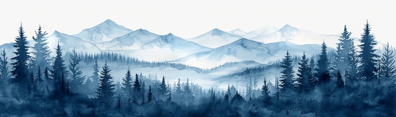 Seamless Watercolor Pattern of Blue Spruce Forest in Winter