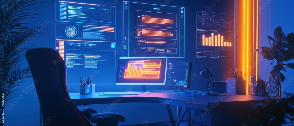 Poster modern home office concepts transformative tech-driven workspaces for innovation