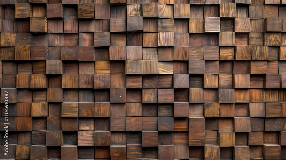 Aufkleber dark wood cube texture: a rich, dark brown wood cube texture featuring varying shades and sizes of s
