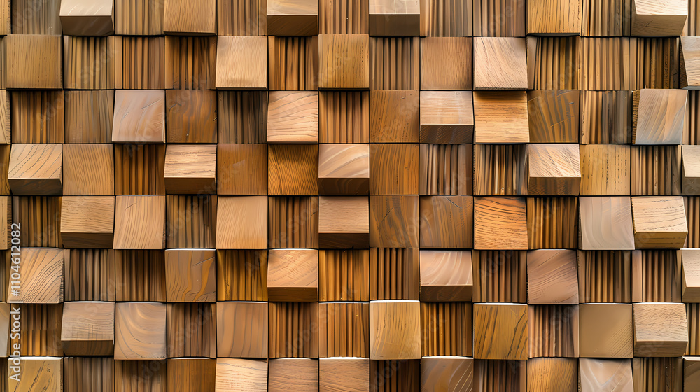 Poster wooden cube pattern: a captivating abstract design with a mesmerizing arrangement of natural wooden 