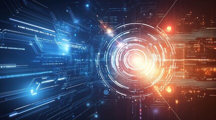 Obraz premium Futuristic Abstract Digital Technology with Bright Circular Patterns