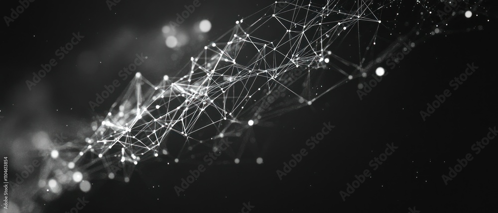 Poster abstract representation of interconnected nodes and lines, symbolizing data or technology networks.