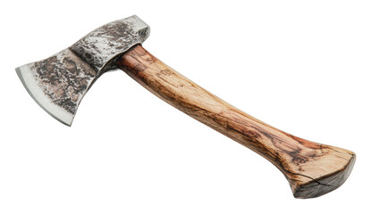 Handmade rustic axe with wood handle, cut out - stock png.