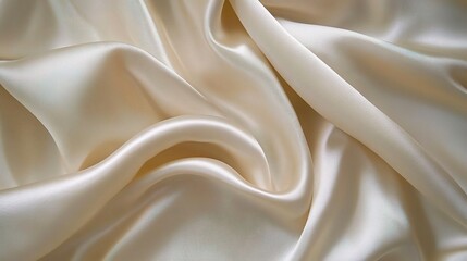 Fototapeta premium Soft Cream Satin Fabric Draped Over a Surface in Smooth Textures