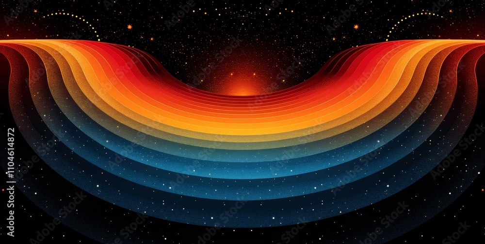 Poster retro gradient psychedelic circular pattern on black background