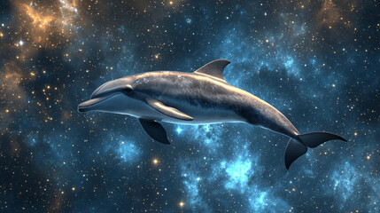 Obraz premium Dolphin in Starry Night: Cosmic Grace, Tranquil Ocean, 3D Rendering