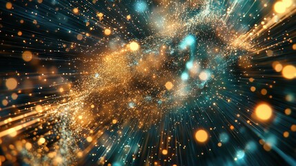 Obraz premium Vibrant Cosmic Energy Flow with Glowing Particles and Light Rays