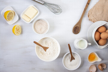 vista superior de Ingredientes de pasteleria para una cocinar 
