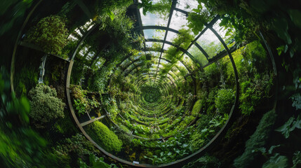 Vertical Garden Spiral: Mossy Green, Earthy Brown, Aerial Photosynthesis Farm