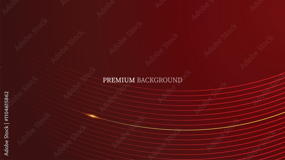 Poster abstract golden ribbon and wave lines on red background and red technology geometric background. mod