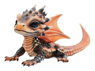 Fototapeta premium Small dragon figurine with intricate details, cut out - stock png.