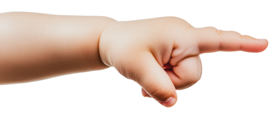Curious child pointing while playing, cut out - stock png.