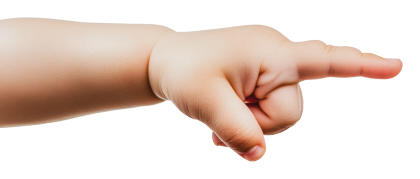 Curious child pointing while playing, cut out - stock png.