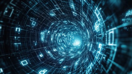Futuristic Abstract Background of Light and Data Flowing Tunnel