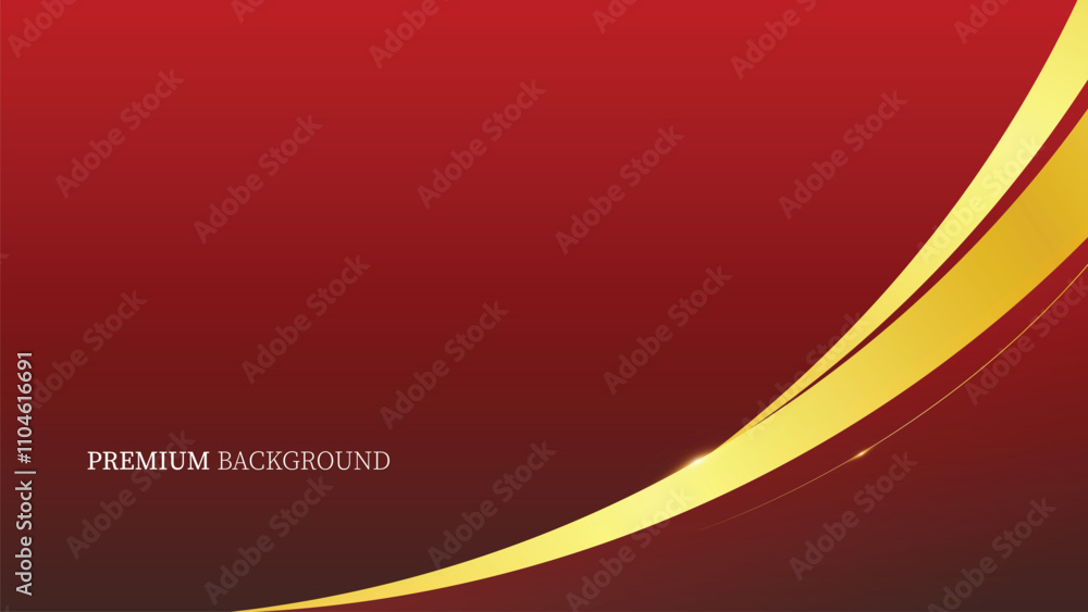 Poster red background design with luxurious effect elements. wave line gold background vector design modern