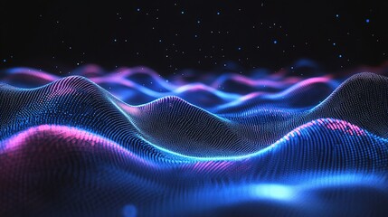 Fototapeta premium Abstract Digital Waves with Blue and Purple Neon Light Effects