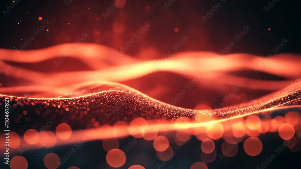 Poster effect background 4k, abstract red waves glowing particles create dynamic light effects in motion