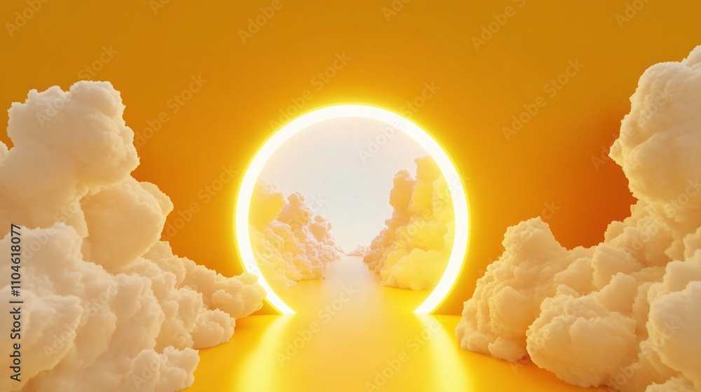 Poster bright abstract background with soft clouds and radiant light