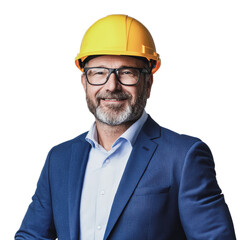 Professional construction manager with hard hat, cut out - stock png.