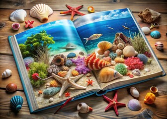 Fototapeta premium Ocean Memories: Photo Album Mockup - Sea Themed Book