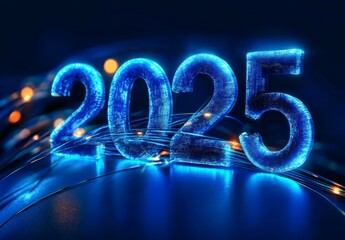 Futuristic 2025 Design Featuring Fiber Optic Cable and Glowing Numbers