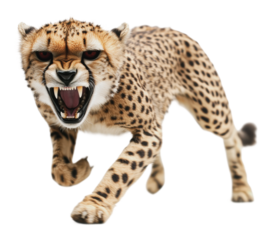 Cheetah displays aggression in wild encounter, cut out - stock png.