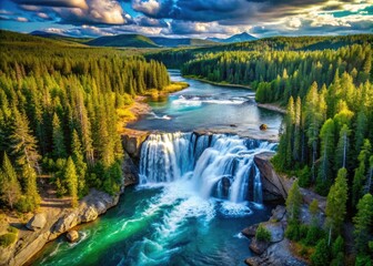 Fototapeta premium Stunning Double Exposure of Coral Falls in Northwest Territories - Nature's Beauty Blended with Vibrant Landscapes and Natural Wonders for a Serene Visual Experience