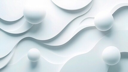 Abstract White Waves and Spheres Background for Modern Design